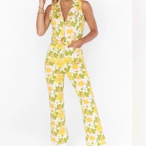 SHOW ME YOUR MUMU Jacksonville Cropped Fresh Floral Botanical Belted Jumpsuit